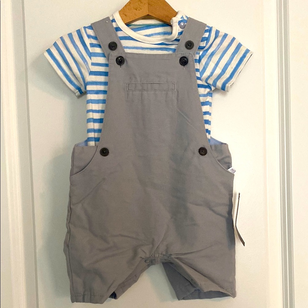 Gray Kids Overalls with Striped Shirt new Marks and Spencer set